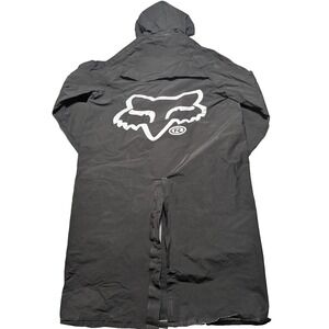 VTG FOX RACING Pit Rain Jacket Long Trench Coat - Men XL Black PVC FOX LOGO